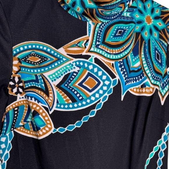 Cache Black & Teal Floral Chain Print Sheath Dress 3/4 Sleeve Size 2 - Picture 12 of 12
